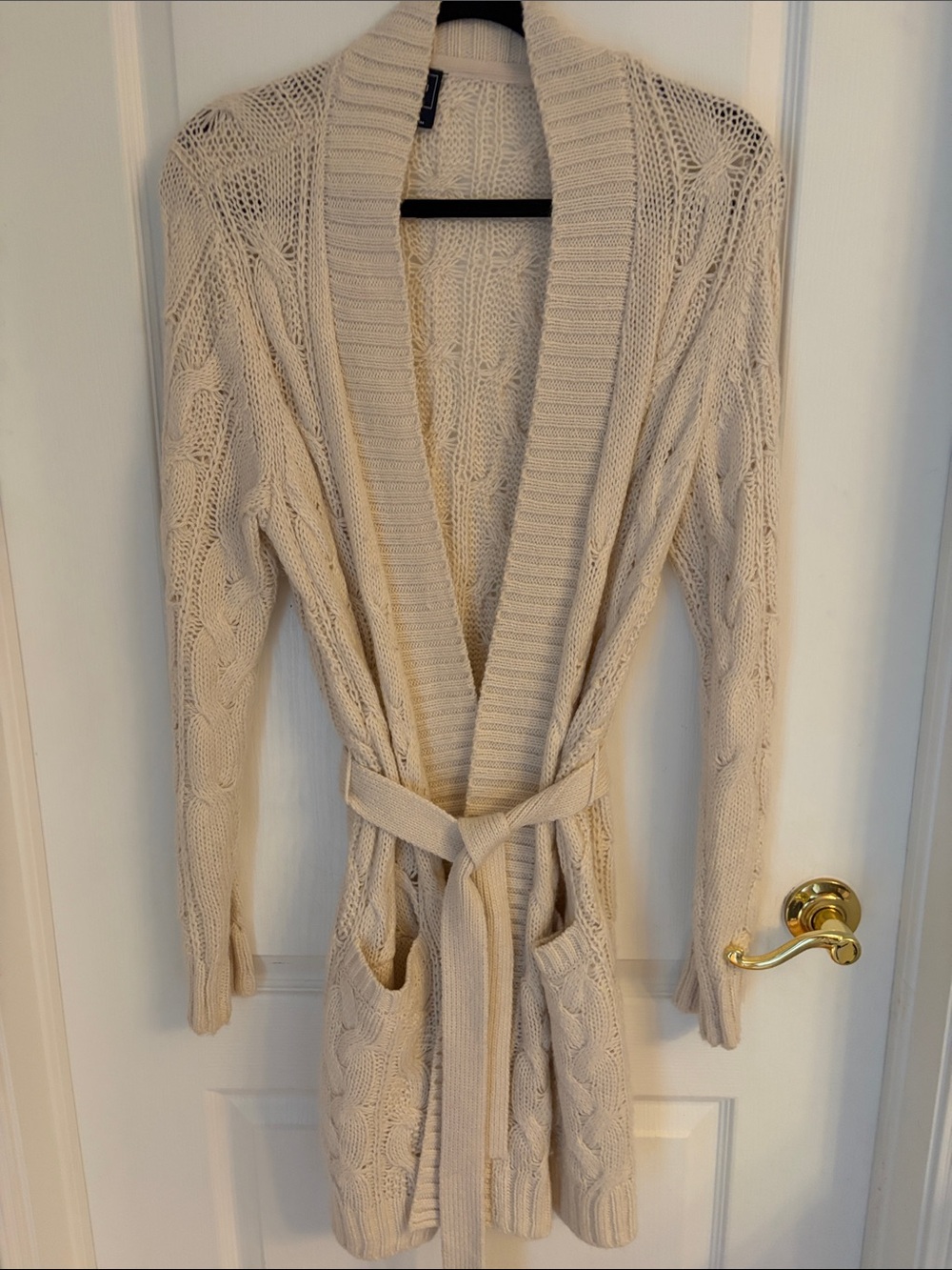 GAP Cream Cable-Knit Belted Cardigan